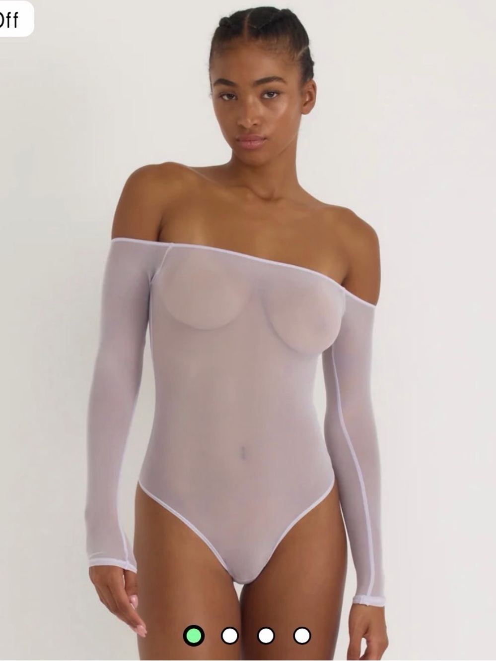 Lilac Organic Basics Mesh Off-Shoulder Bodysuit